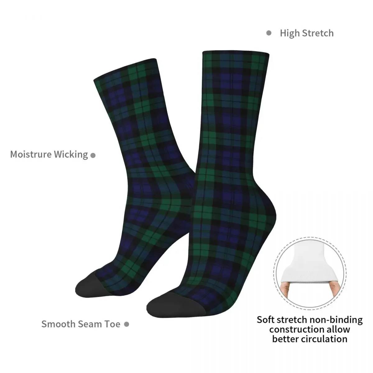 Blackwatch Tartan Clothing Modern Cute Blue And Green Plaid Socks High Quality Stockings All Season Long Socks Accessories