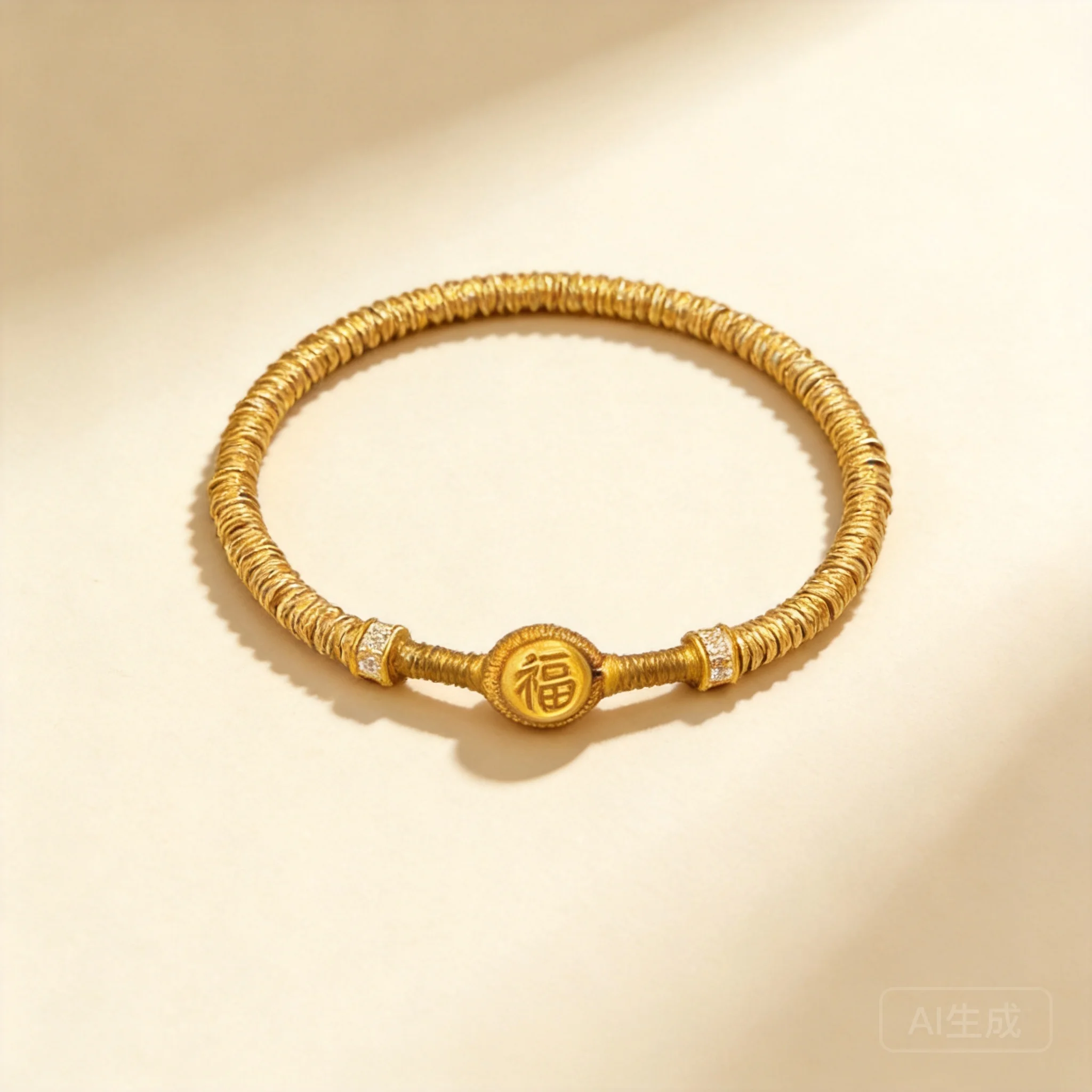 

Chinese Style 18k Gold Plated Vintage Fu Character Lucky Bracelet Handwoven Blessing Fortune Jewelry For Lady Daily Wear Gift