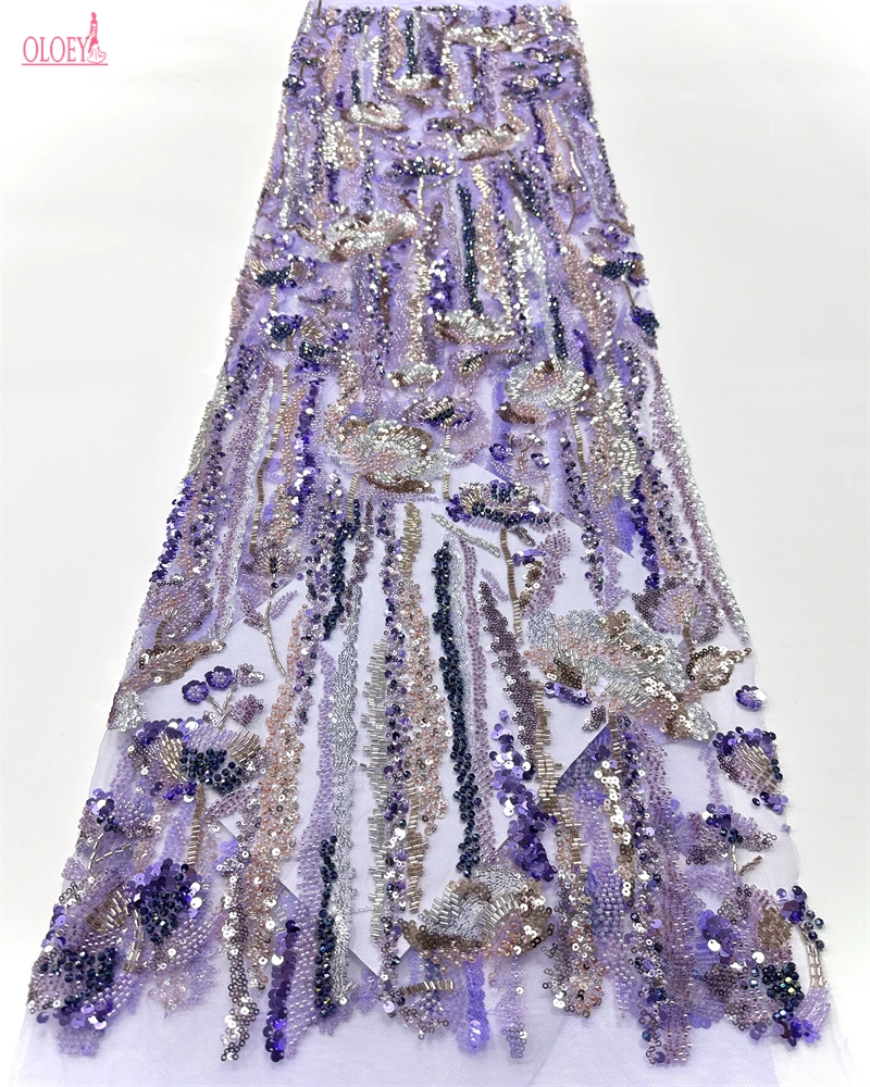 

Luxury French Mesh Lace Fabric Beaded Sequins African Nigerian Wedding Dresses Embroidery Sewing Material
