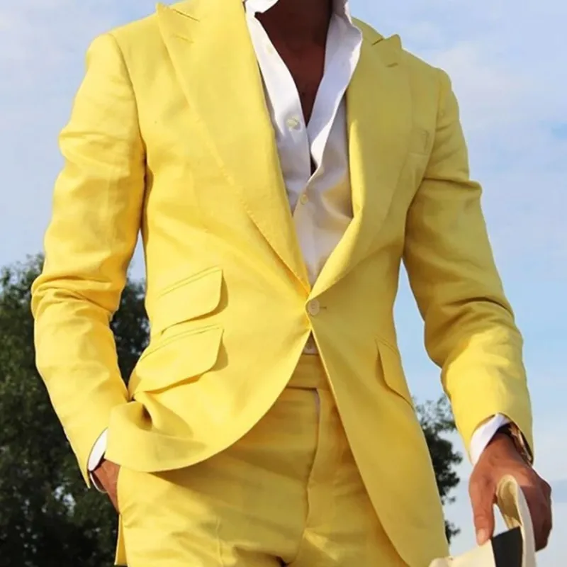 الصيف الرجال الدعاوى واحدة الصدر بلغت ذروتها التلبيب ملابس الذكور غير رسمية 2 قطعة سترة السراويل Trajes Elegante الفقرة ملابس الزفاف