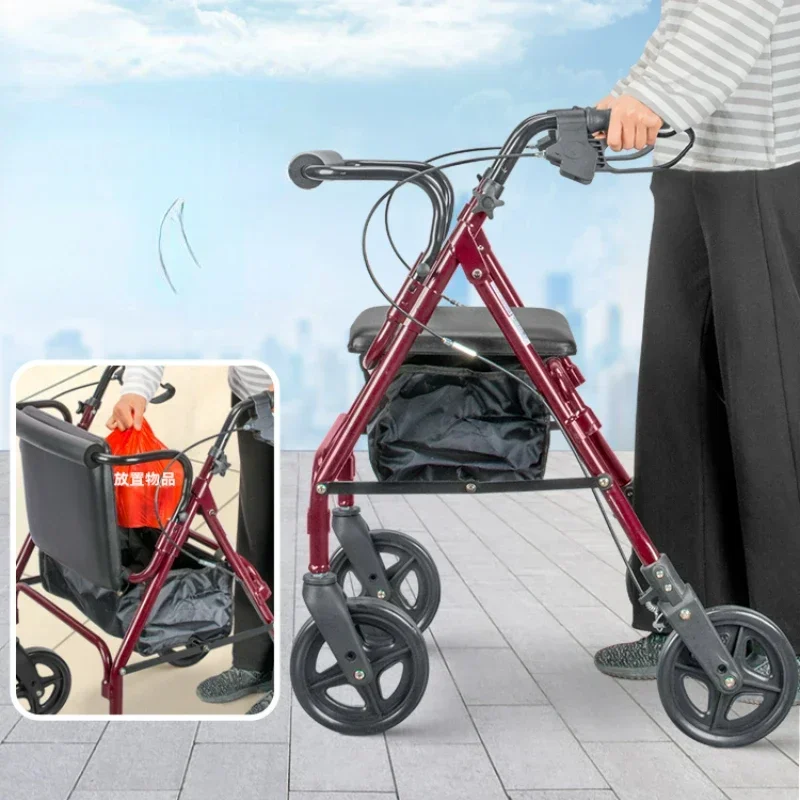 Elderly Shopping Cart with Backrest - Four-Wheeled Portable Walker, Rehabilitation Trolley with Comfortable Seating