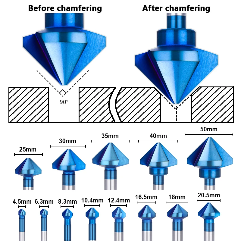 Imagem -05 - Cmcp-broca Rebaixada Chanfro de Flutas Revestimento Nano Azul Madeira Furo de Metal Perfuração Hss Cnc 4.550 mm 90d