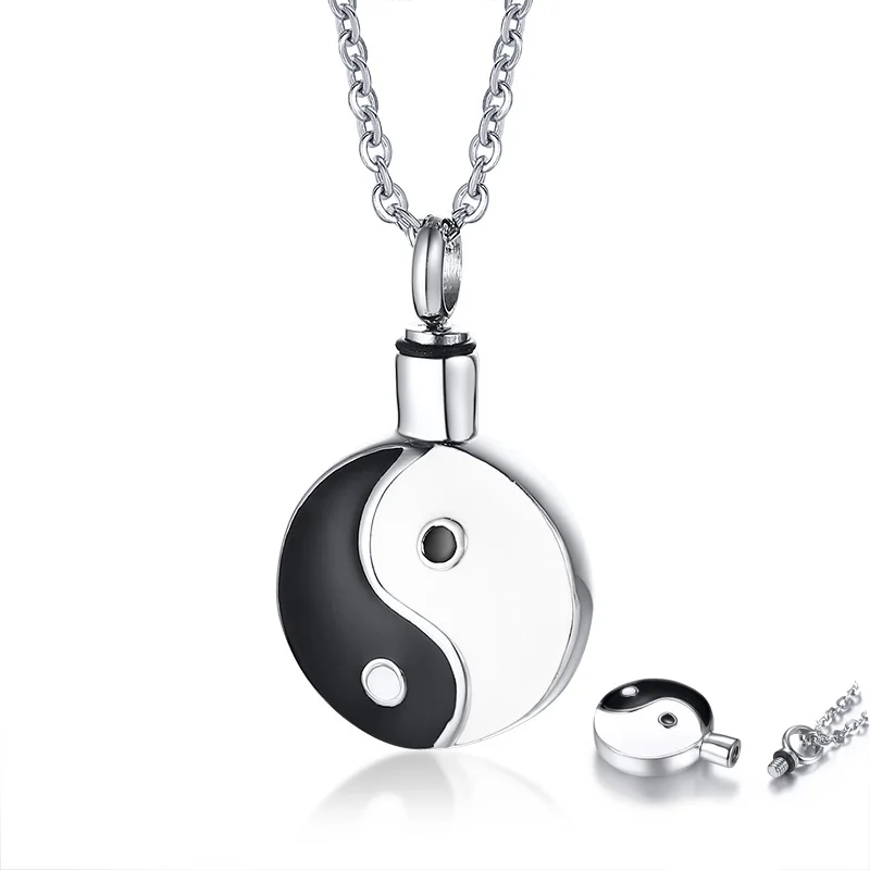 Cremation Urn Necklace, Stainless Steel Yin and Yang Gossip Ashes Memorial Pendant,Jewelry for Human or Dog Pets Ashes