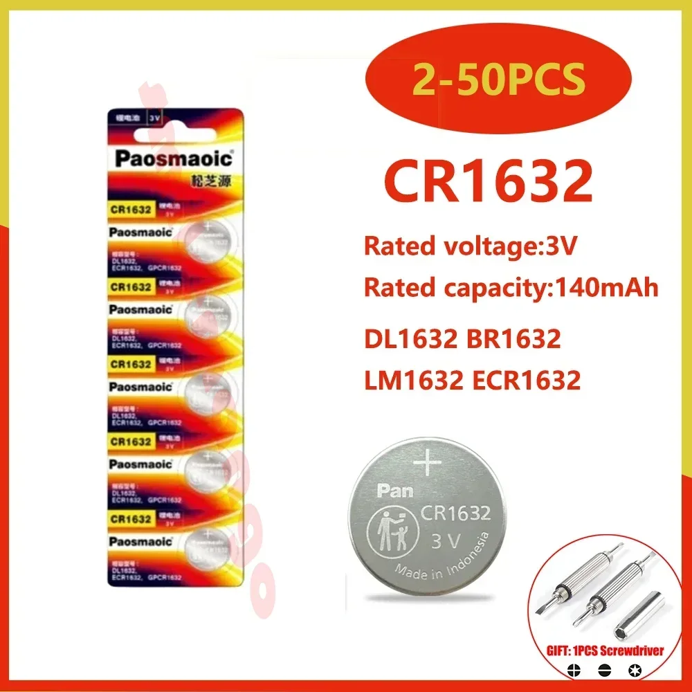 

Original 2-50pcs CR1632 3v Lithium Battery DL1632 BR1632 LM1632 ECR1632 for Specialized Car Remote Control Watch +screwdriver