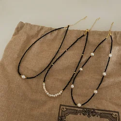 Minar Fantasy 3 Designs Irregular Freshwater Pearl Strand Chokers Necklaces for Women Black Color Crystal Beaded Necklace Gift
