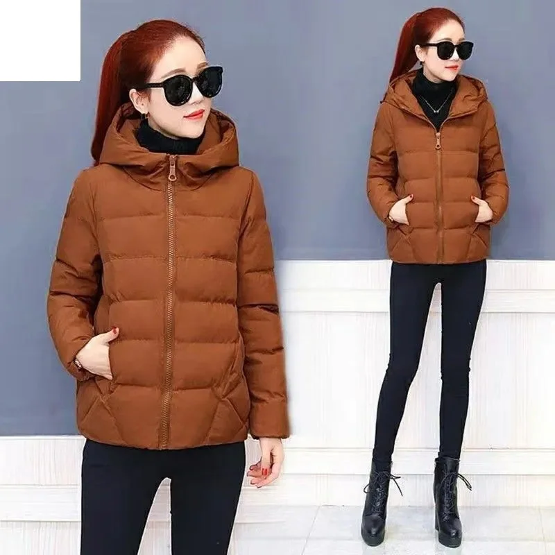 

Plus Size Women's 2025 Autumn Winter New Female Korean loose Coat Slim Jacket Joker Hooded Cotton-padded Short Overcoat