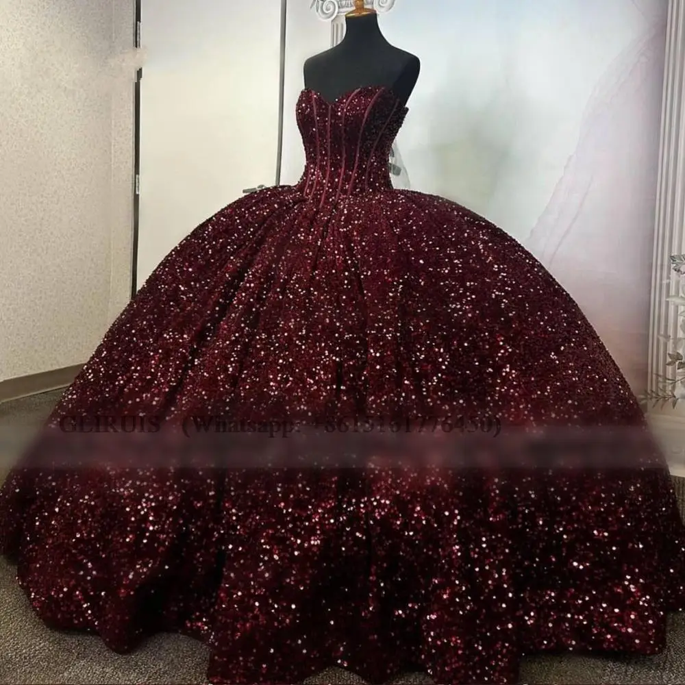 Black Quinceanrea Dresses Sweetheart Sequins Ball Gown Dress Sparkly Sweet 16 Princess Birthday Vestido De 15 Años Customized