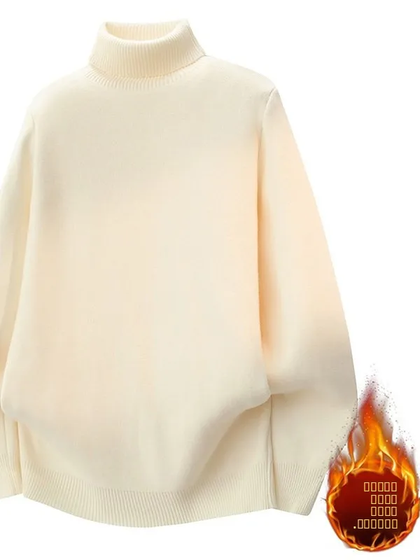 

Мужской утепленный вязаный свитер с высоким воротником и флисовой подкладкой, повседневная зимняя внутренняя одежда для подростков