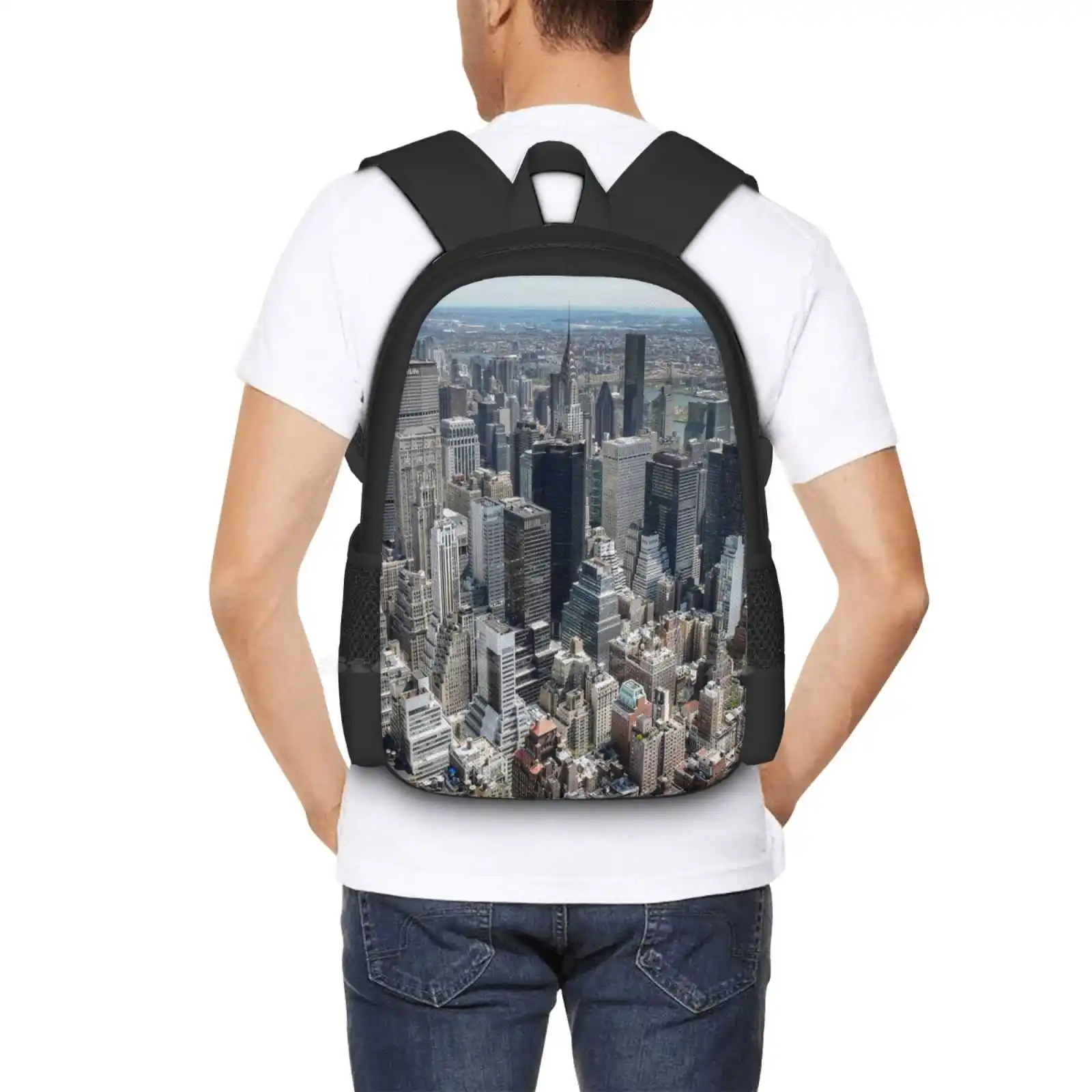 Mochila de moda de la ciudad de Nueva York, vista desde el Empire State Building, gran oferta, bolsos de Nueva York, vista panorámica, invierno, azul