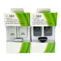 Xbox 360 무선 게임 컨트롤러 게임패드 배터리용 충전식 팩, USB 충전기 케이블 포함, 4800mAh 배터리, 3 in 1