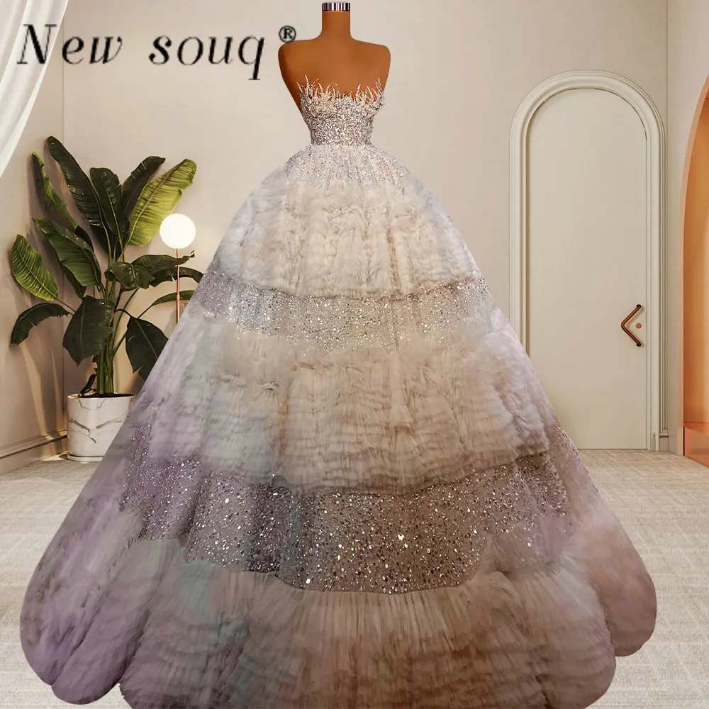 

Stunning Puffy Ball Gown Evening Dresses 2023 Glittery Splicing Ruffles Red Carpet Event Wedding Pageant Party Gowns Couture