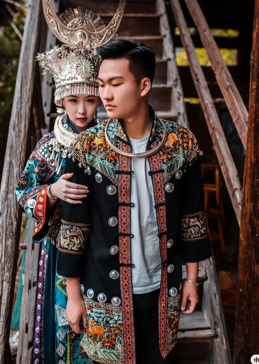 Minority Miao Group Hmong Couple Lovers' Travelling Photography Costume Stage Performance Classical Dance Male Female Outfits