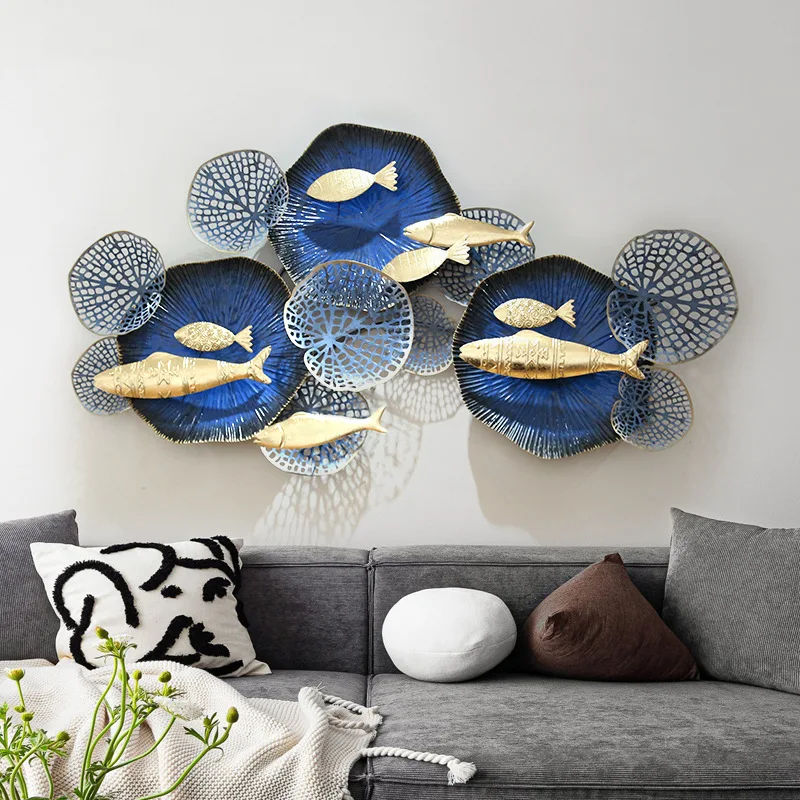 

European Creative Wall-mounted Wrought Iron Fish School Wall Decoration Bedroom Three-dimensional Handicraft Ocean Style Wall