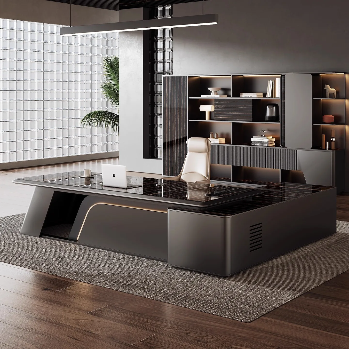 طاولة Boss الخفيفة الفاخرة الراقية، طاولة الرئيس، طاولة الطبقة الكبيرة، كرسي حديث بسيط، مكتب المدير العام