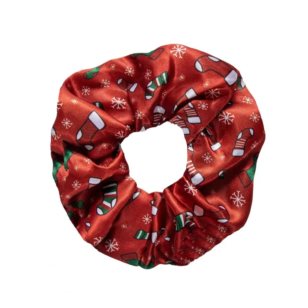 Christmas Scrunchie Santa Sock Scrunchie Festive Christmas Tree Snowflake Stocking Pattern Hair Scrunchie Pleated Hair Rope