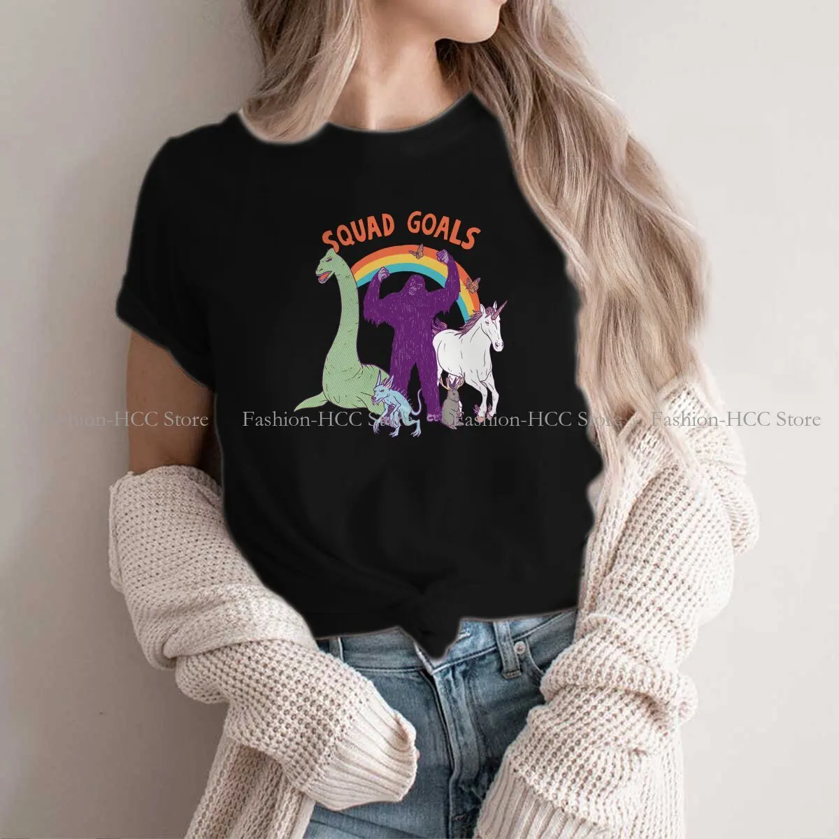 Squad Goals Essential Hipster Polyester TShirts Unicorn Cute Women Graphic Tops T Shirt Round Neck