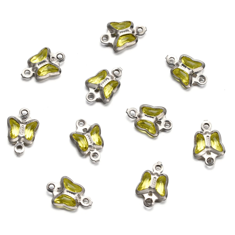 10pcs 7mm Stainless Steel Double Holes Butterfly with Rhinestones Bracelet Necklace Pendants Connectors for DIY Jewelry Making