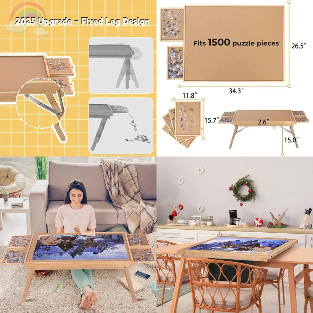 

Portable 1500-Piece Puzzle Board with Folding Legs, 4 Drawers, and Cover for Adults and Teens
