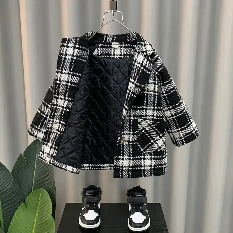 Korean Kids Winter Clothes Thicke New Plaid Woolen Coat Boys' Warm Jacket Childhood Coats Winter Padding Kids Outerwear E5075