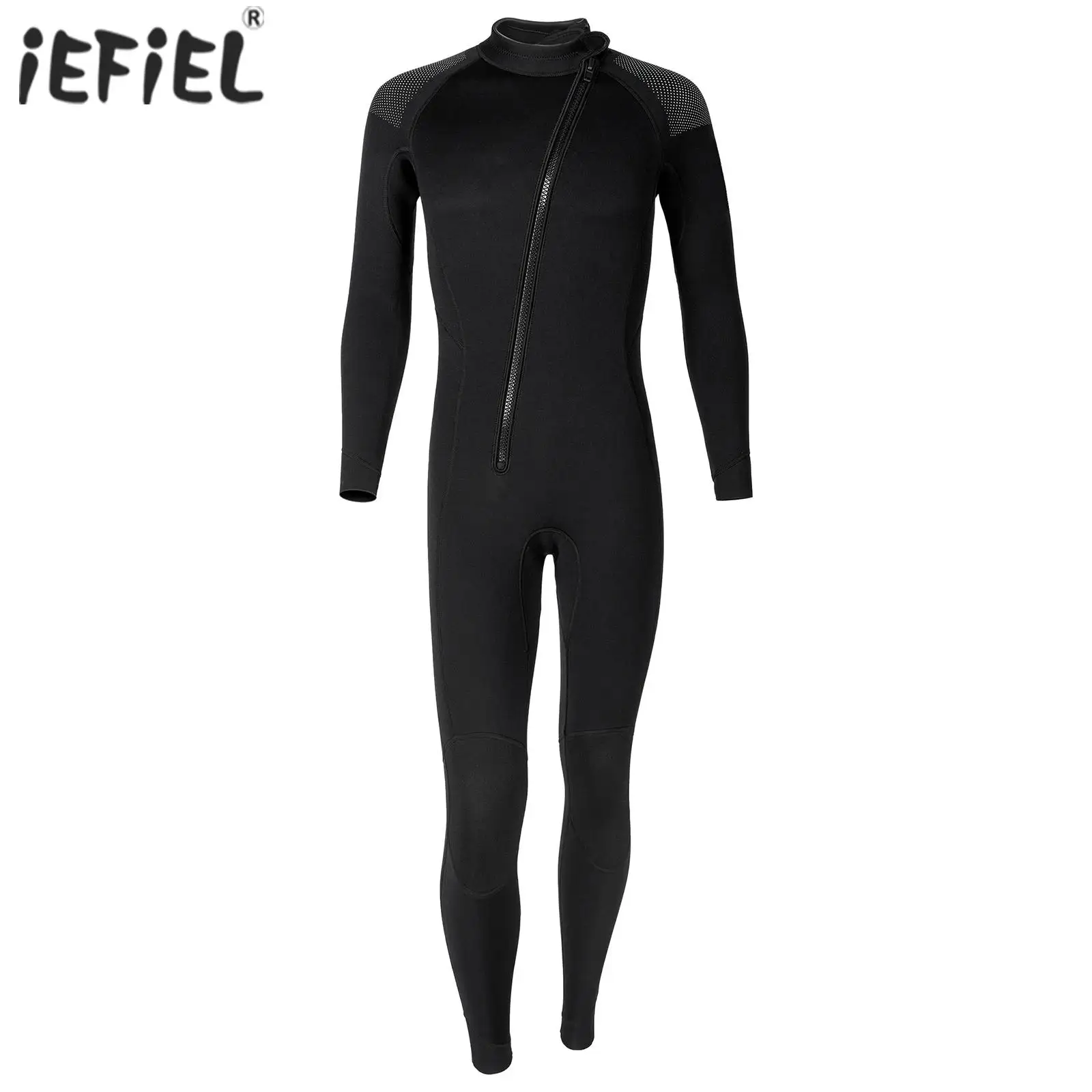 

Mens 3mm Neoprene One-Piece Thermal Wetsuit Long Sleeve Front Diagonal Zipper Jumpsuit for Swimming Surfing Snorkeling Diving