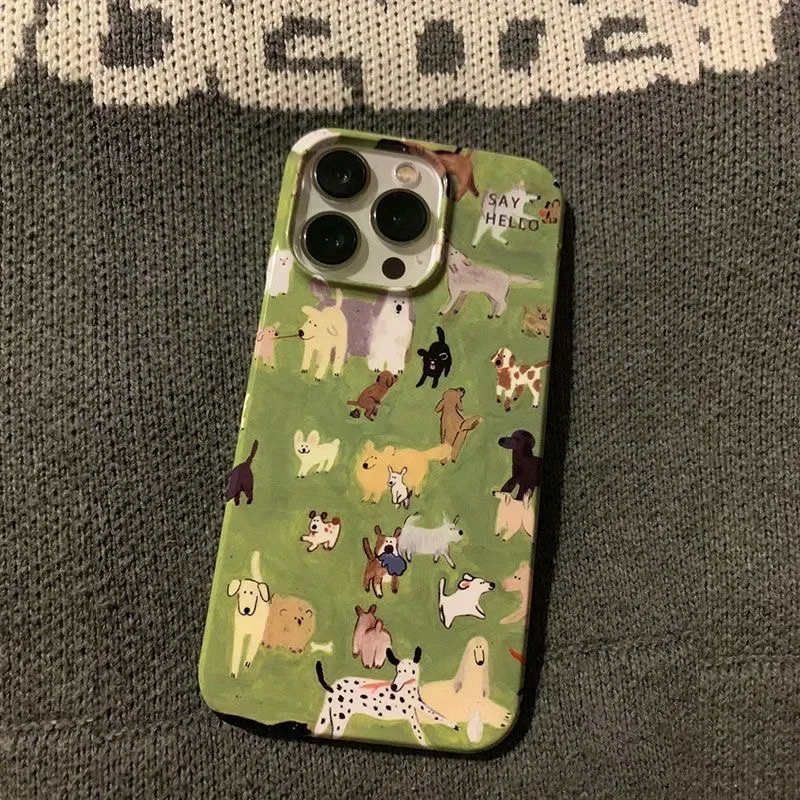 INS Cute Cartoon Grassland Dog Animals Case for IPhone 16 15 14 13 Pro Max Back Phone Cover for 12 11 Pro XS XR SE Acrylic Cover