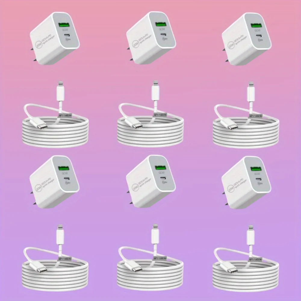 

3/ 6-Pack Fast Charging Dual Port USB C Power Adapter with 3.3ft Cable, Compatible with iPhone 14/ 14 Pro/ 13/ 15/ 15 Pro/ XS