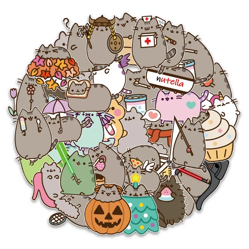 50PCS Pusheen Series Stickers Cartoon DIY Phone Suitcase Noteobook Cute Fat Cat Decals Anime Children Gifts Cute Toys 2024 New