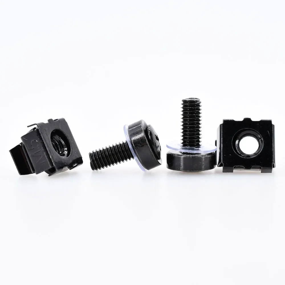 20Set M6x16mm M6x20mm Black Carbon Steel Screw Cage Nut Set For Rack Mount Server Cabinet Shelves Phillips Bolt Lock Nuts Kit