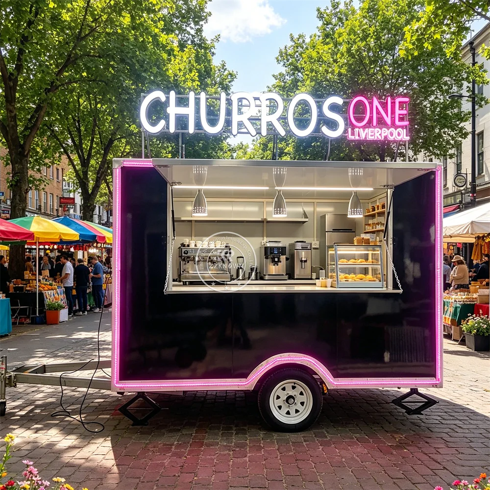 

Mobile Coffee Snack Trailer Catering Fast Food Trailer Custom Logo Pizza and Snack Food Truck With Kitchen Equipment