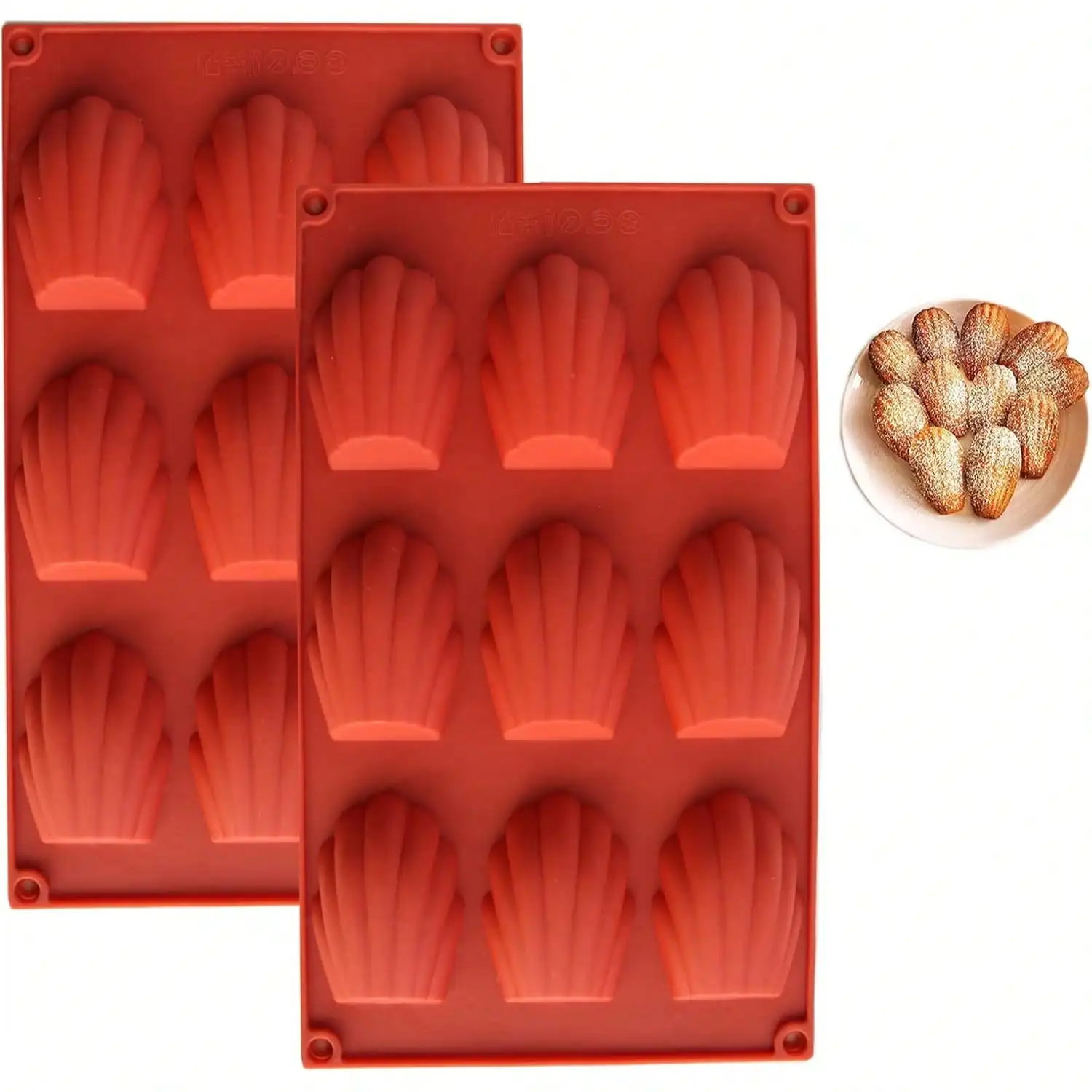 Meajore Madeleine Pan,2 Pcs Silicone Madeline Cookies Pan,9 Cavities Madeline Mold Nonstick Baking Pan for Make Madeleine Cookie