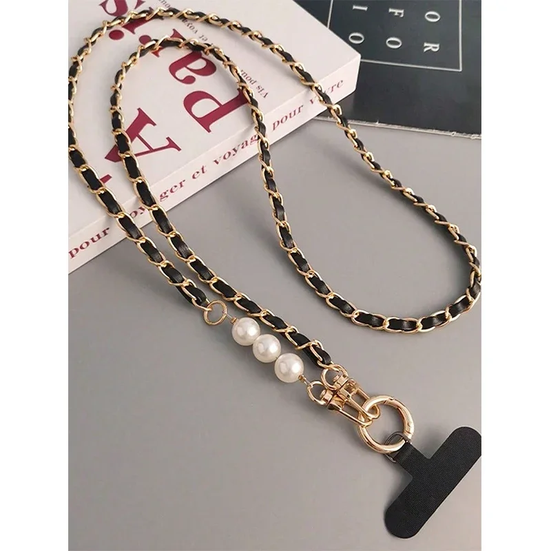 Phone Case Universal Lanyard Long Crossbody Pearl Pickup Chain Mobile Phone Lanyard Women's Long Neck and Shoulder Strap