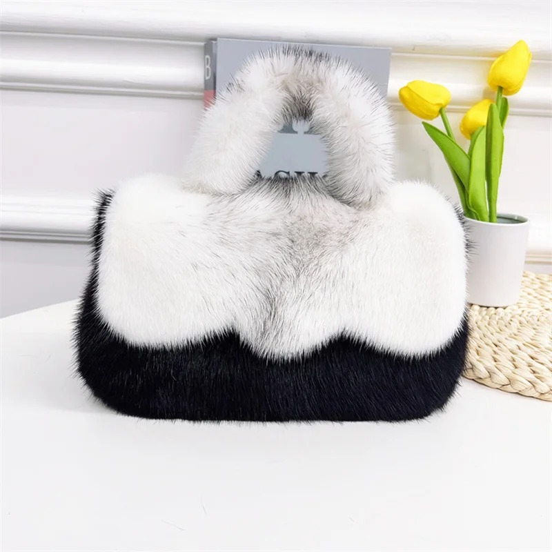 Luxury Designer Handbag Tote Women\'s Real Mink Fur Tote 2023 Brand Soft Shopper Purse Crossbody Bag Women\'s Clutch