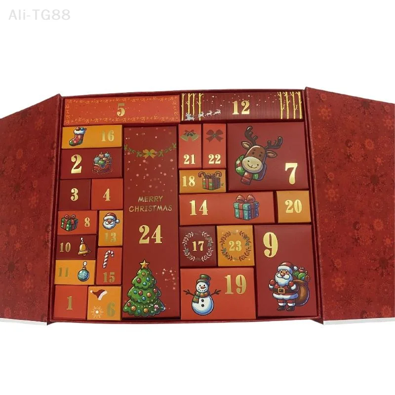 Kalendarz Adwentowy z Nadrukiem Świętego Mikołaja na 24 Dni - Puste Pudełka do Zabawy i Przechowywania Prezentów na Święta Bożego Narodzenia