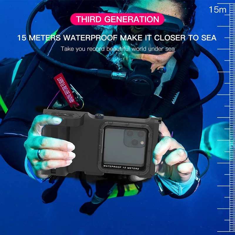 New Third Generation 15M Depth Professional Diving Shell 4.7-6.7 Inch Universal Phone Waterproof Case For Samsung iPhone 12 13