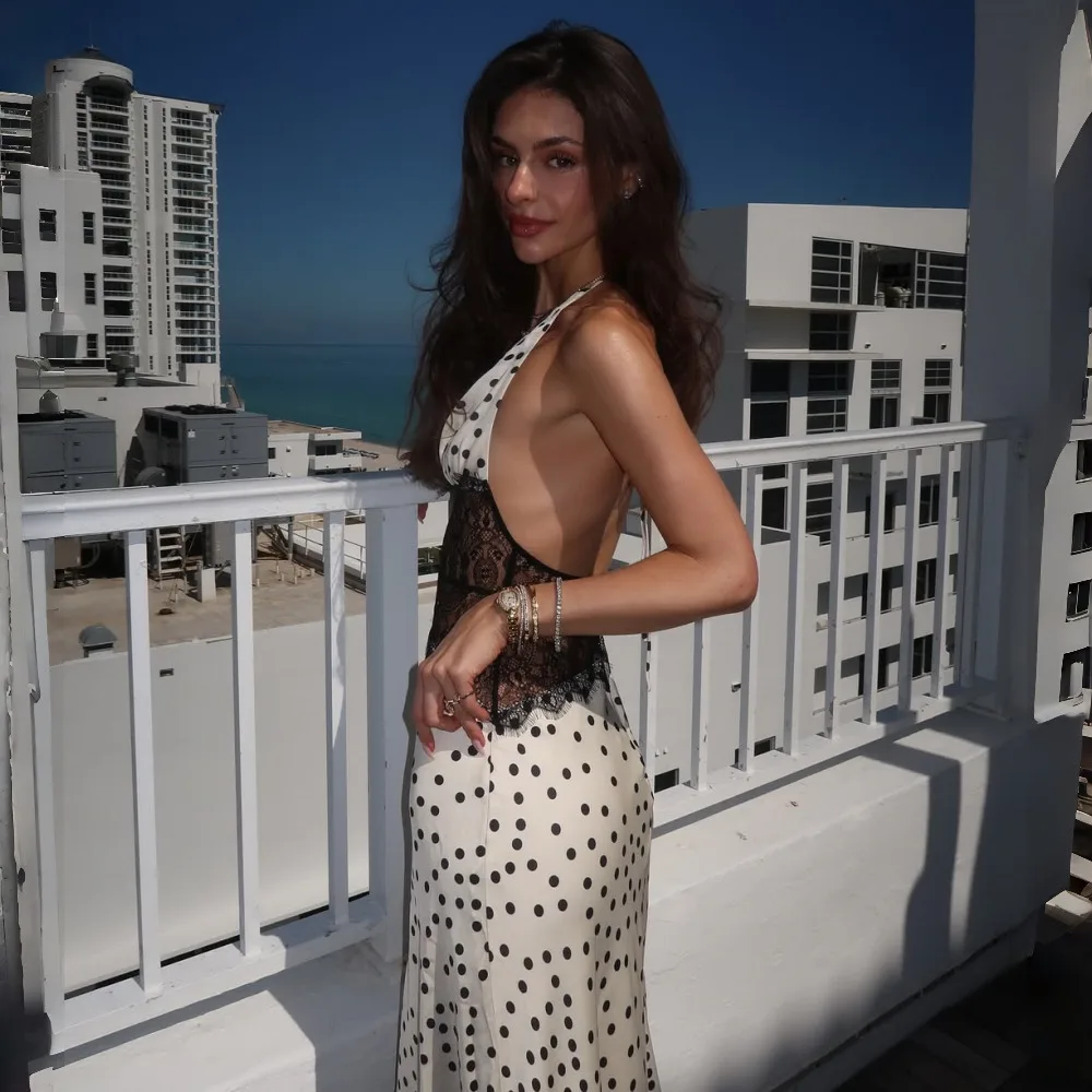 Absobe المرأة البولكا نقطة الدانتيل الرسن الرقبة منخفضة الخامس عارية الذراعين فستان طويل أنيق مثير سليم حفلة ثوب مسائي الزفاف وصيفه الشرف الزي