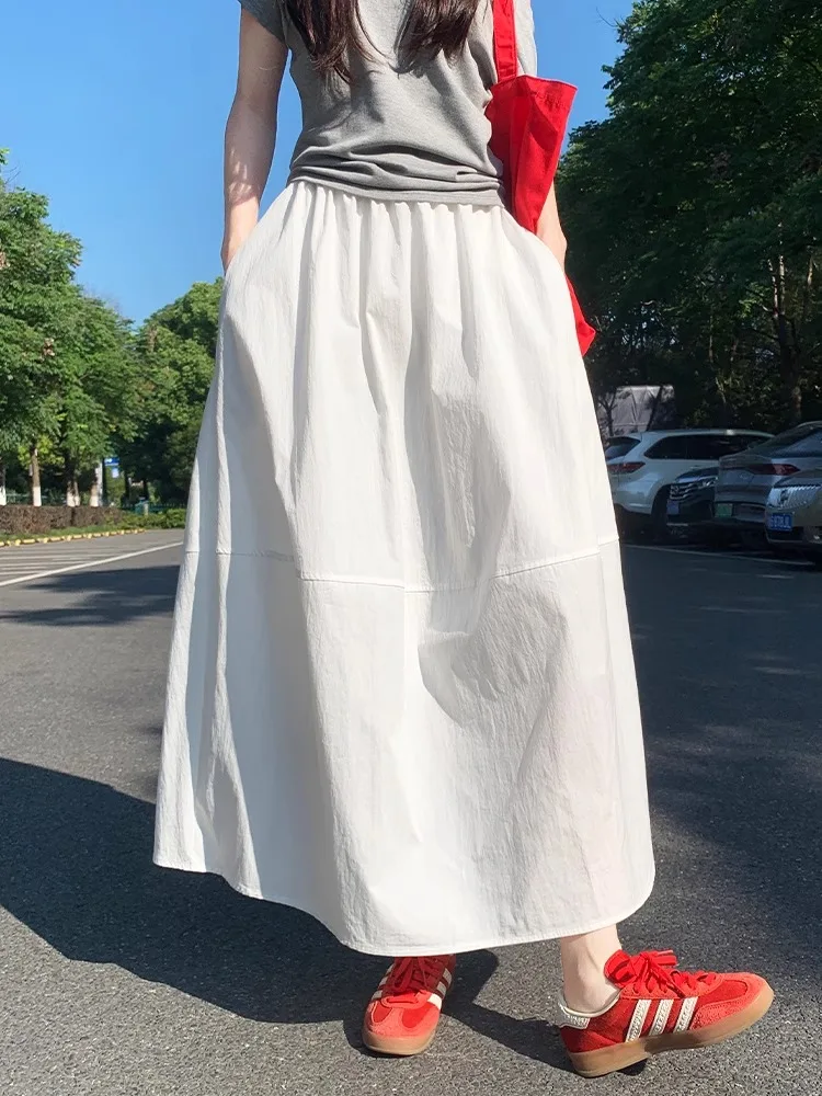 

Белая женская летняя тонкая юбка-парасоль с высокой талией, быстросохнущая, А-силуэт, средней длины, маленький размер, цветная, для работы