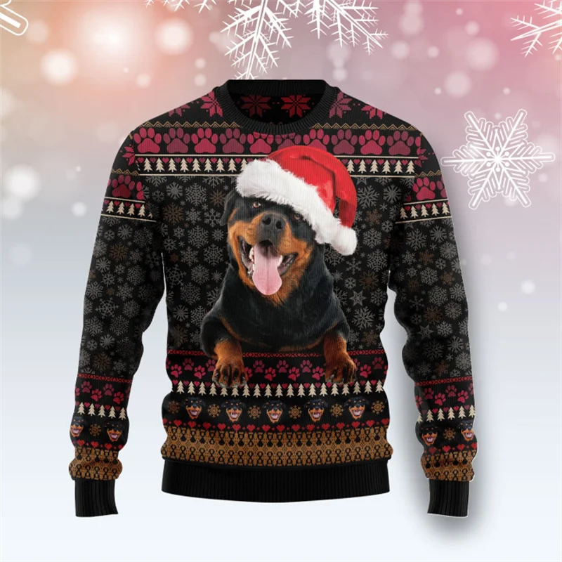 2025 3d Print Ugly Christmas Sweater Funny Dog Graphic Sweatshirts For Men Women Long Sleeve Pullovers Dachshund Rottweiler Tops