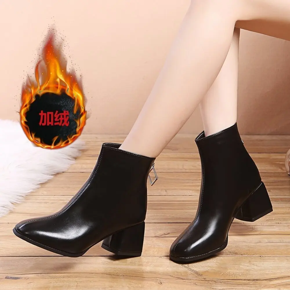 

Короткие сапоги с квадратной головкой, женские весенне-осенние одинарные ботинки, ботинки на массивном каблуке, элегантные утягивающие ботинки на высоком каблуке, корейский стиль