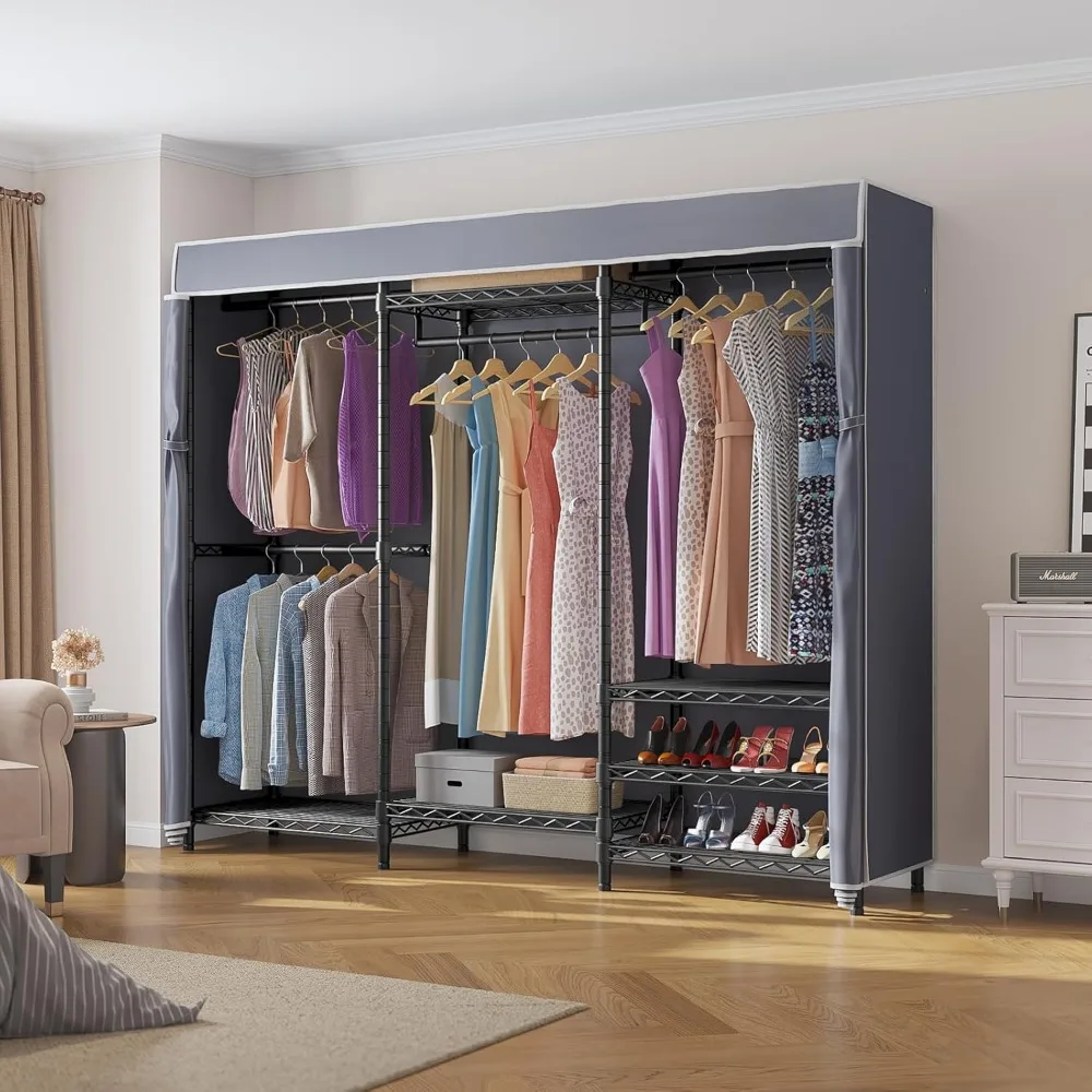 Armario portátil de Metal resistente para ropa con cubierta gris, estante de almacenamiento para armarios de dormitorio, organización eficiente de ropa