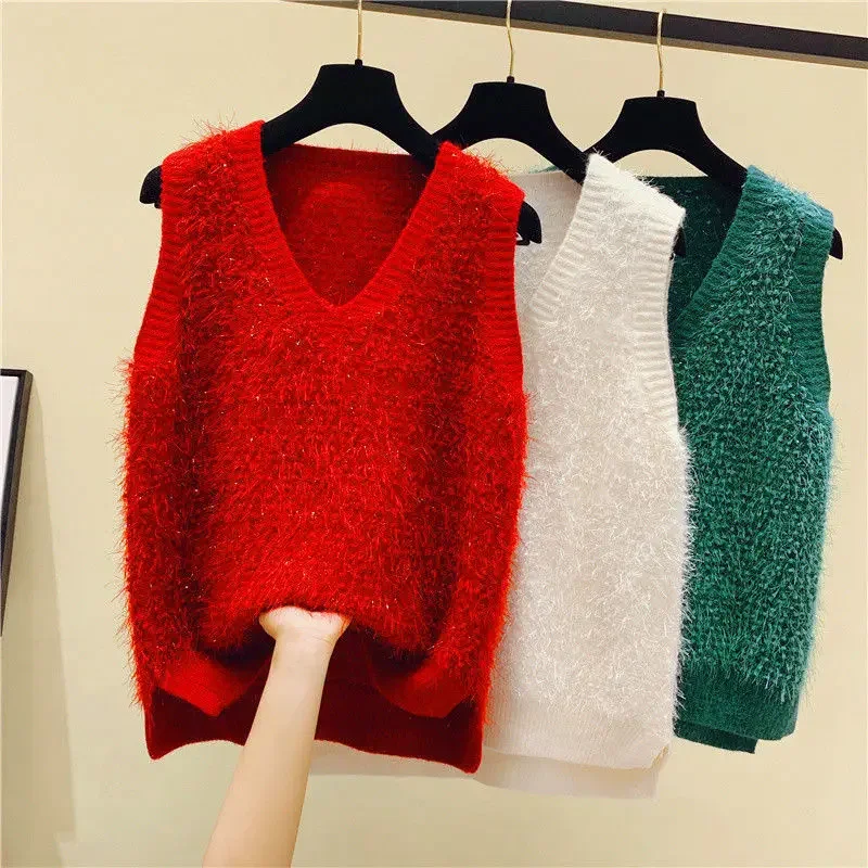 Knit Vests for Women Sleeveless Solid Waistcoat V-Neck Smooth Formal Jumper New In Lady Sweaters Crochet Clothes Aesthetic Y2k