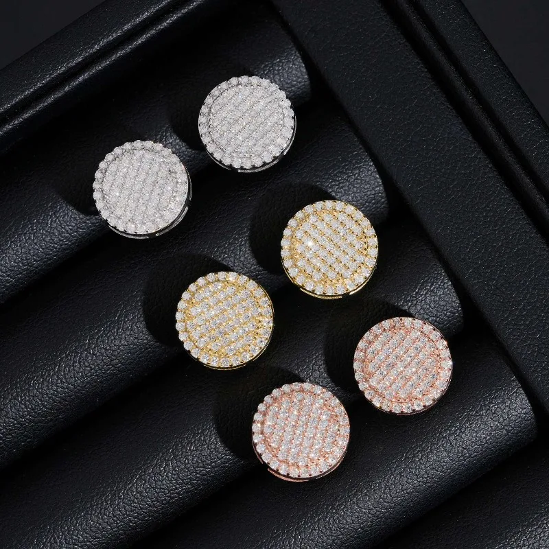 12mm Runde Hiphop Moissanit-Ohrringe mit Schraubverschluss, 925 Sterling Silber Herren Diamant-Ohrstecker, Rock-Schmuck, Testergeprüft mit GRA-Zertifikat, Geschenk – Detail 4