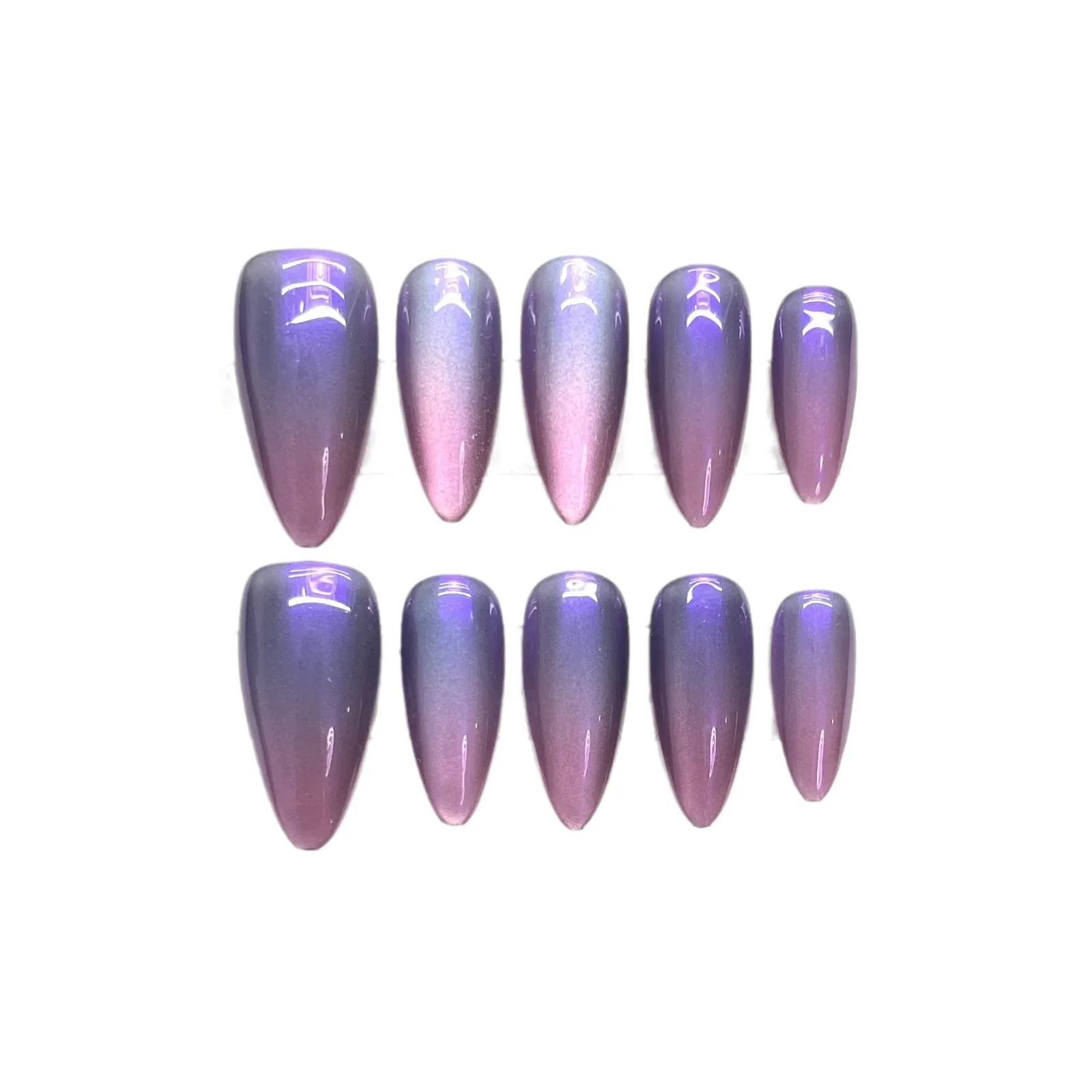 10pcs Cool Handmade Press On Nails Fantasy Cat's Eye False Nails For Girl Wearable Purple Almond Shape Fake Y2k Nails Finished