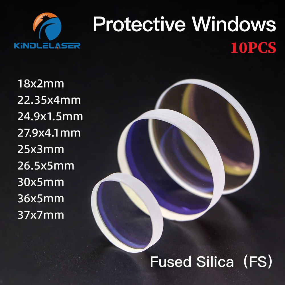 

KINDLELASER 10Pcs Hot Sale Optical Laser Protective WIndows 18*2 27.9*4.1 30*5 37*7 1064nm Quartz Fused Silica for Laser Head