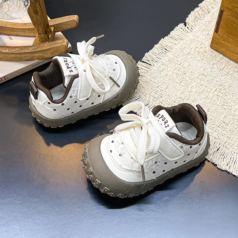 Little Toddler Polka Dot Sneakers, Hook-and-Loop Anti-Toe Non-Slip Soft Sole Casual Walking Shoes