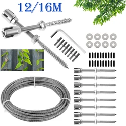 12/16m Wire Trellis Kit Stainless Steel Rustproof Climbing Plant Trelli Cross Head Cable Clips Replacement with Tube Sheath Rope