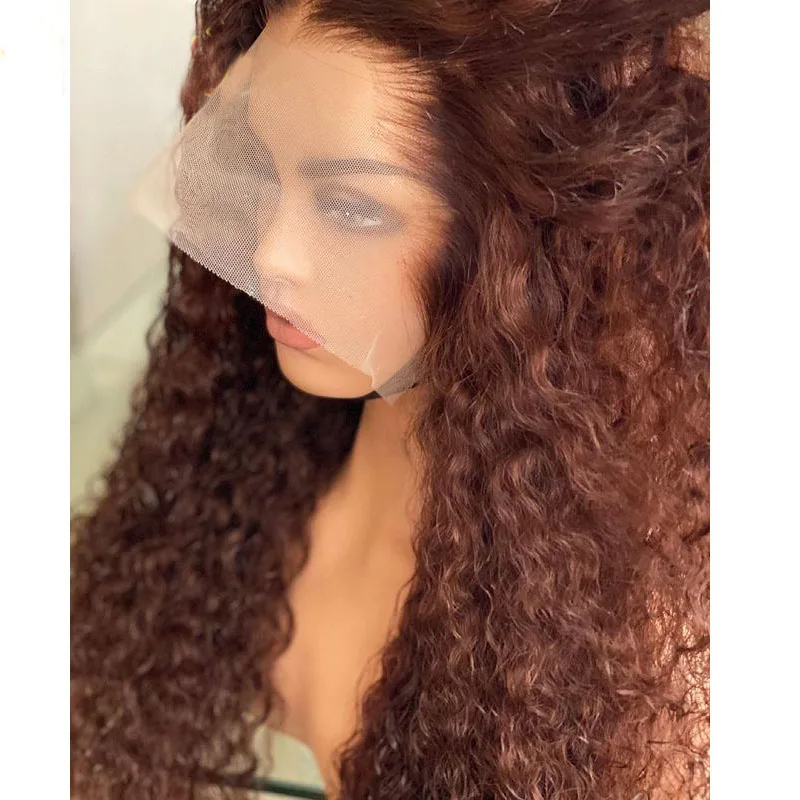 ソフト 180 密度 26 インチロングブラウン変態カーリーグルーレスレースフロントウィッグ女性のための BabyHair 事前摘み取られた自然なヘアライン毎日