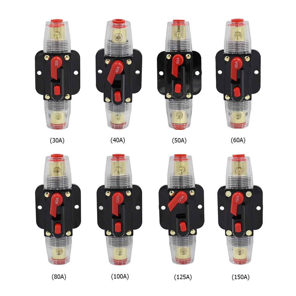 Circuit Breaker 20A 30A 40A 50A 60A 80A 100A 125A 150A Short Protection Fuse Holder 12-24V DC Car Truck Audio Resettable Fuse