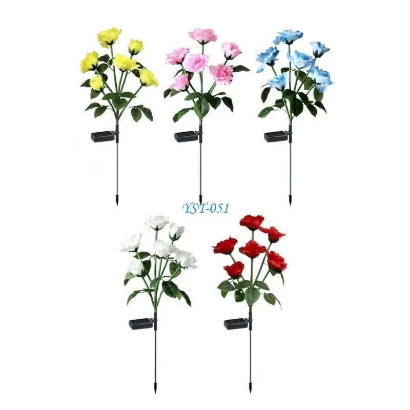 E15A أضواء حديقة الطاقة الشمسية في الهواء الطلق ديكور أضواء زهرة الورد الشمسية أضواء المناظر الطبيعية