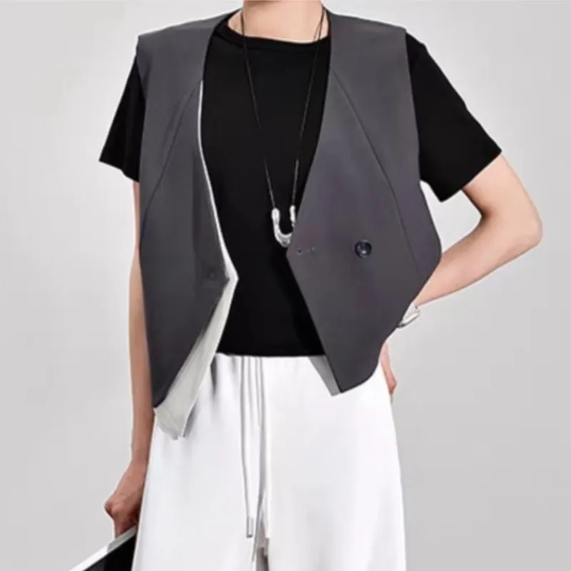 Gray Suit Vest for Women New Spring Style Layered Sleeveless High-end Temperament Short Waistcoat