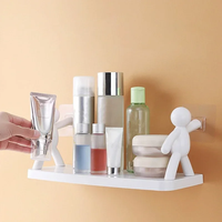 1pc Self-Adhesive Cartoon Figures Supported Plastic Shelf, No-Drill Bathroom Storage Rack, Kitchen Organizer for Spice Jars